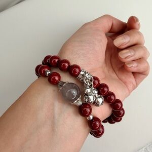 Elegant Red Beaded Bracelet with Silver Accents